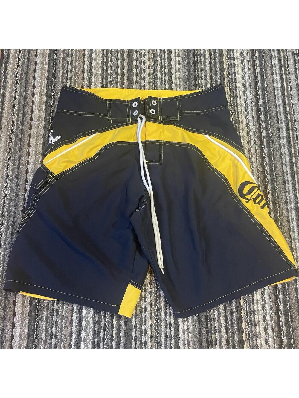 Y2K 2011 Corona Extra Beer Black Yellow Board Shorts Swim Trunks Mens Sz S 32